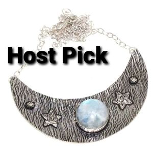 New Rainbow Moonstone Silver Stars Necklace.